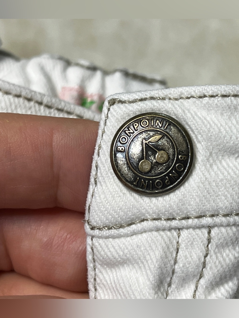 White Denim Embroidered Frayed-Hem Shorts - Picture 9 of 10